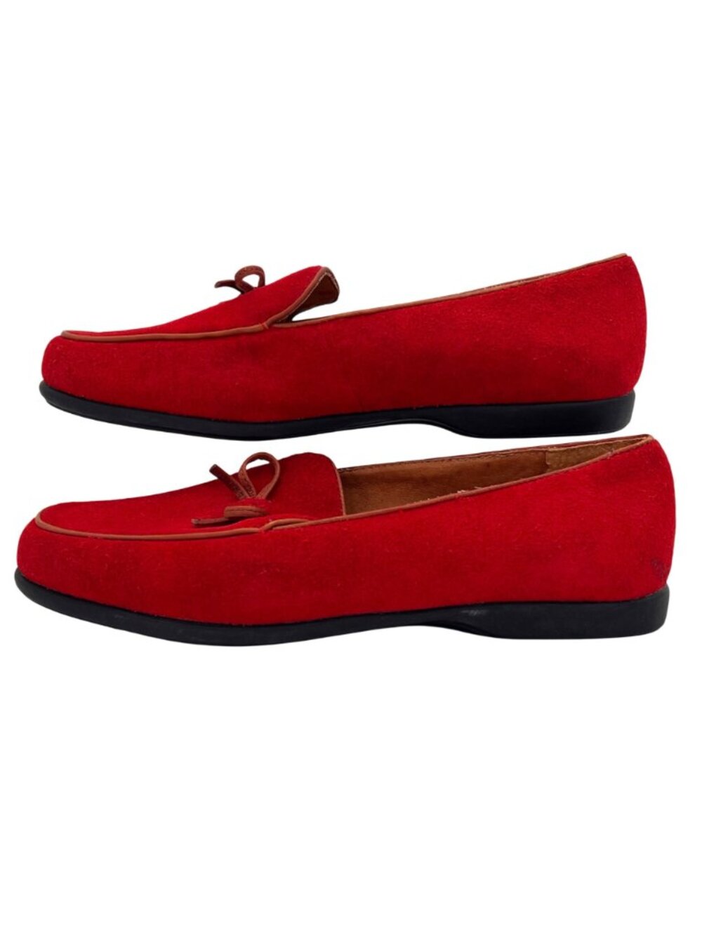 Lands End Red Suede Loafers Leather Upper Womens Size 6B Vintage With Bow Detail - Picture 3 of 14